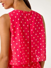 Roman Orange Sleeveless Polka Dot Print Tiered Playsuit - Image 5 of 5