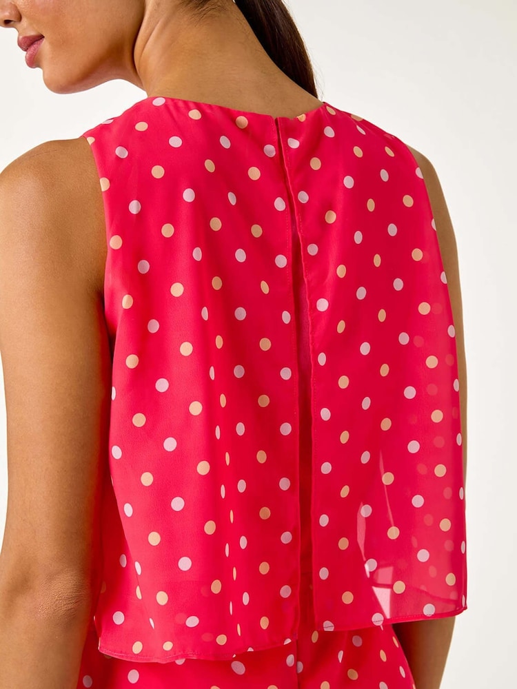 Roman Orange Sleeveless Polka Dot Print Tiered Playsuit - Image 5 of 5