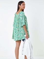 Roman Green Aztec Style Print Shirred Stretch Bardot Top - Image 5 of 5