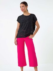 Roman Black Textured Floral Stretch Cocoon T-Shirt - Image 1 of 5