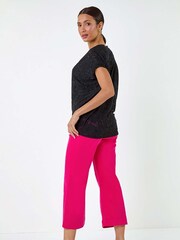 Roman Black Textured Floral Stretch Cocoon T-Shirt - Image 3 of 5