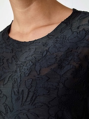 Roman Black Textured Floral Stretch Cocoon T-Shirt - Image 5 of 5