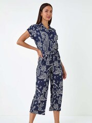 Roman Blue Paisley Textured Stretch Jersey Jumpsuit - Image 2 of 5