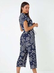 Roman Blue Paisley Textured Stretch Jersey Jumpsuit - Image 3 of 5