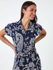 Roman Blue Paisley Textured Stretch Jersey Jumpsuit - Image 4 of 5