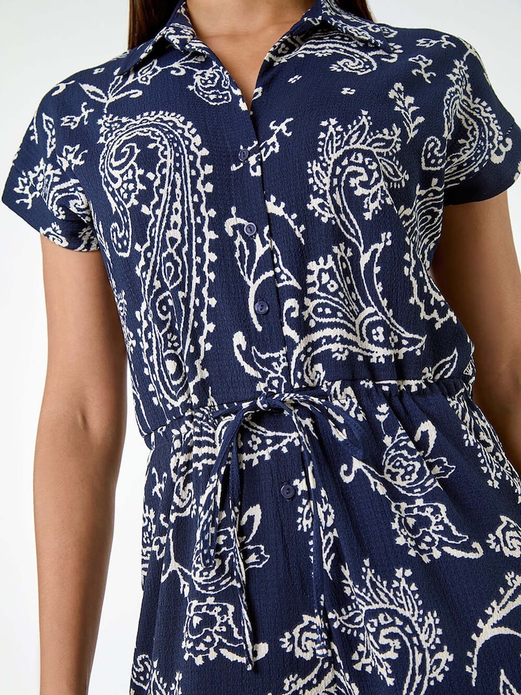 Roman Blue Paisley Textured Stretch Jersey Jumpsuit - Image 5 of 5