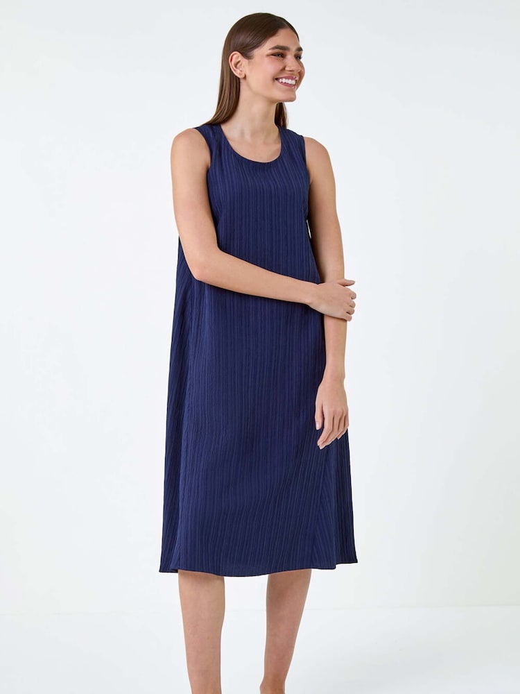 Roman Blue Textured Sleeveless Midi Dress - Image 1 of 5