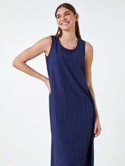 Roman Blue Textured Sleeveless Midi Dress - Image 2 of 5