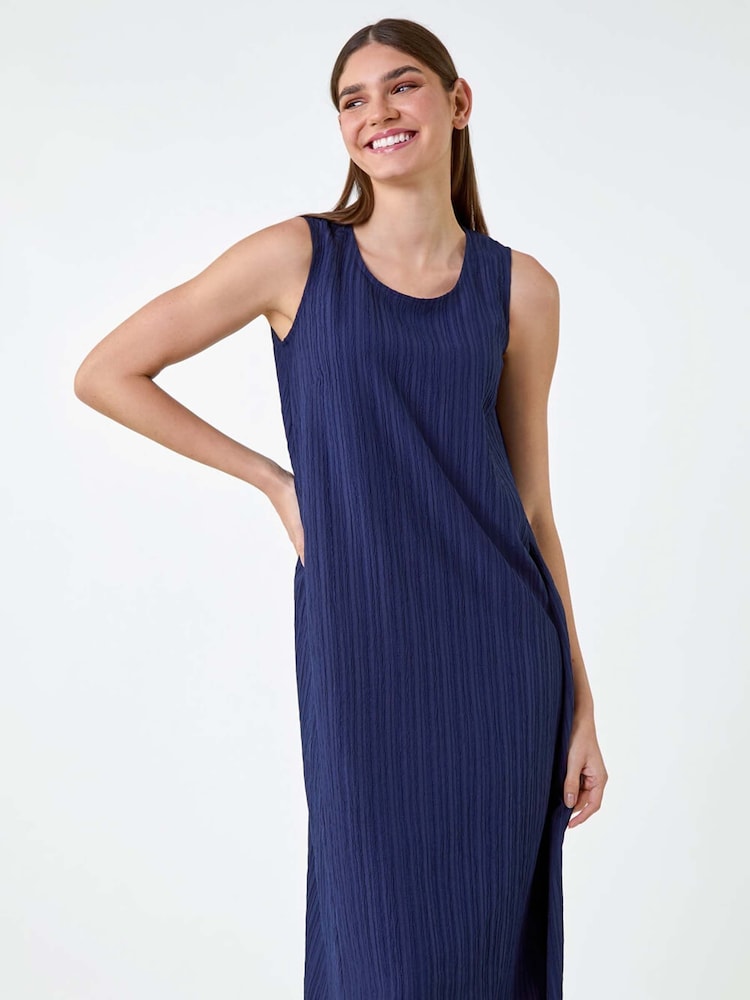 Roman Blue Textured Sleeveless Midi Dress - Image 2 of 5
