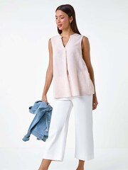 Roman Natural Plain Sleeveless Vest Top - Image 1 of 5