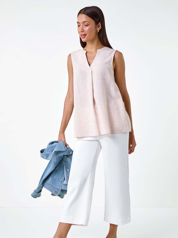 Roman Natural Plain Sleeveless Vest Top - Image 1 of 5