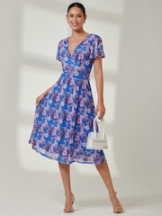 Jolie Moi Blue Fit & Flare Mesh Midi Dress - Image 1 of 7
