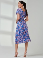 Jolie Moi Blue Fit & Flare Mesh Midi Dress - Image 2 of 7