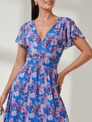 Jolie Moi Blue Fit & Flare Mesh Midi Dress - Image 3 of 7