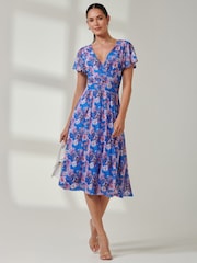 Jolie Moi Blue Fit & Flare Mesh Midi Dress - Image 4 of 7