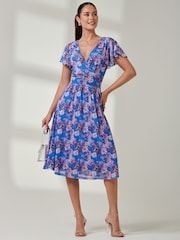 Jolie Moi Blue Fit & Flare Mesh Midi Dress - Image 5 of 7