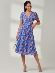 Jolie Moi Blue Fit & Flare Mesh Midi Dress - Image 6 of 7