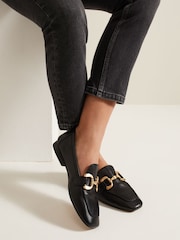 Phase Eight Black Leather Flat Loafers - Image 6 of 7