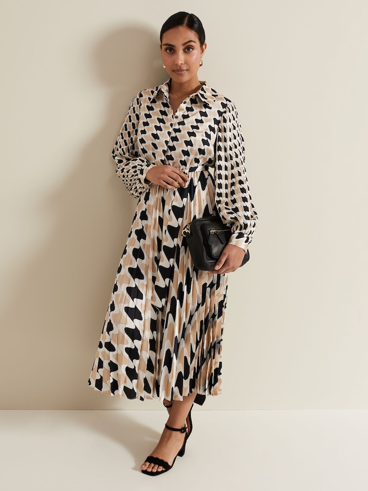 Phase Eight Black Petite Phase Eight Lyric Geo Pleated Midi Black Dress - Image 1 of 7