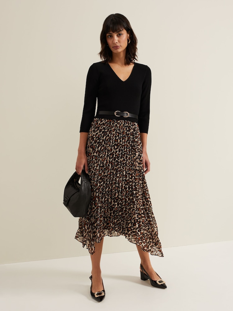 Phase Eight Black Josephine Animal Woven Hem Knit Dress - Image 1 of 7