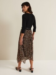 Phase Eight Black Josephine Animal Woven Hem Knit Dress - Image 2 of 7