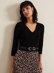 Phase Eight Black Josephine Animal Woven Hem Knit Dress - Image 3 of 7