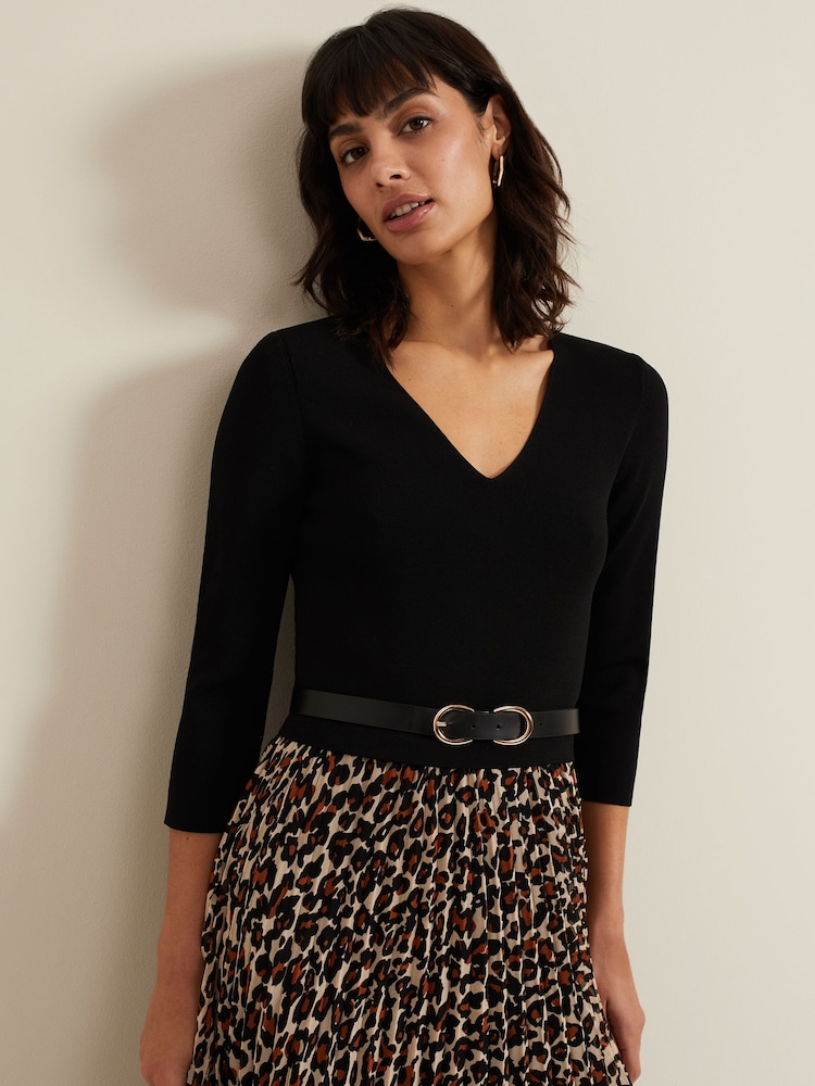 Phase Eight Black Josephine Animal Woven Hem Knit Dress - Image 3 of 7
