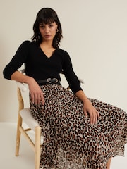 Phase Eight Black Josephine Animal Woven Hem Knit Dress - Image 4 of 7