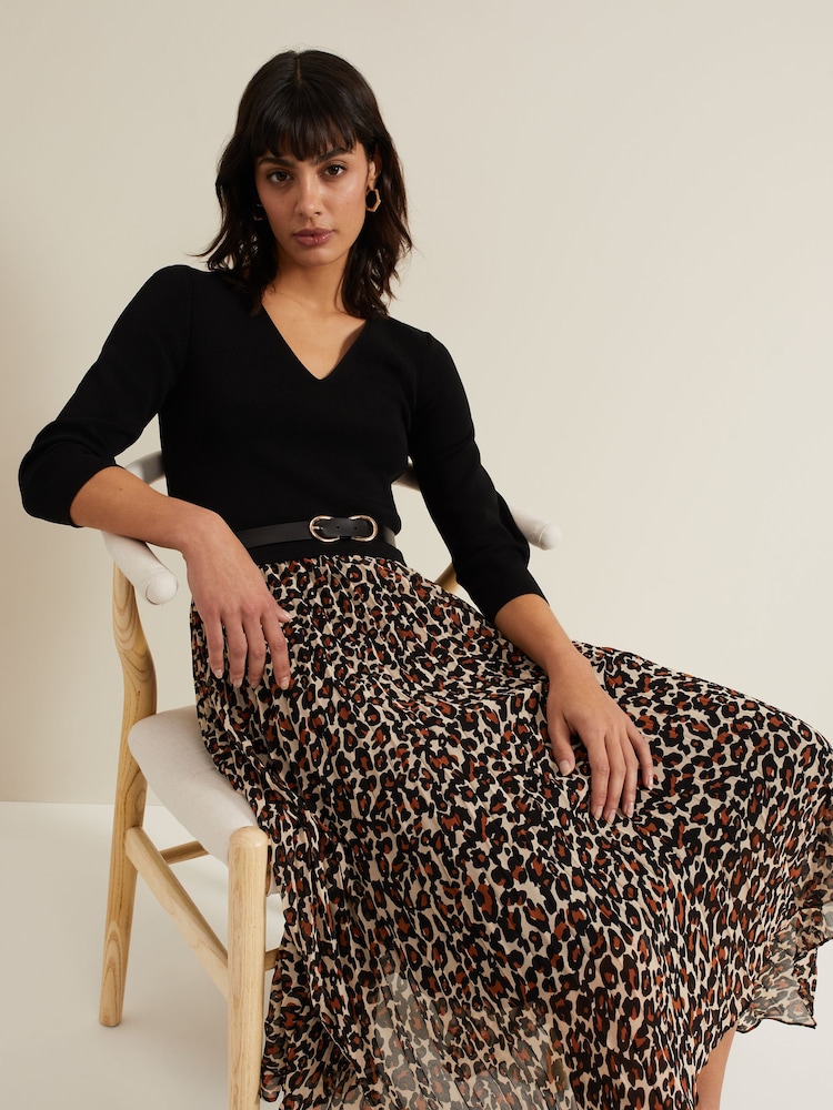 Phase Eight Black Josephine Animal Woven Hem Knit Dress - Image 4 of 7
