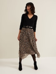 Phase Eight Black Josephine Animal Woven Hem Knit Dress - Image 6 of 7