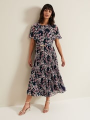 Phase Eight Black Kathleen Floral Pleated Midi Dress - Image 1 of 7