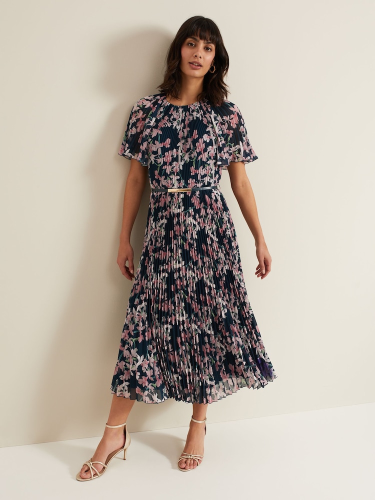 Phase Eight Black Kathleen Floral Pleated Midi Dress - Image 1 of 7