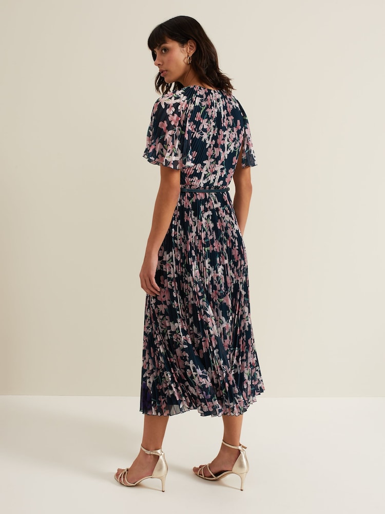 Phase Eight Black Kathleen Floral Pleated Midi Dress - Image 2 of 7