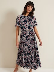 Phase Eight Black Kathleen Floral Pleated Midi Dress - Image 3 of 7