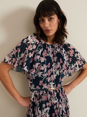 Phase Eight Black Kathleen Floral Pleated Midi Dress - Image 4 of 7