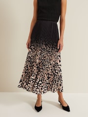 Phase Eight Natural Elmina Geo Pleated Midi Skirt - Image 3 of 7