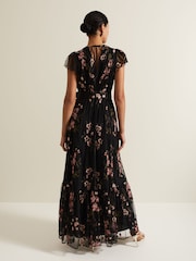 Phase Eight Black Tamera Mesh Embroidered Maxi Dress - Image 2 of 7