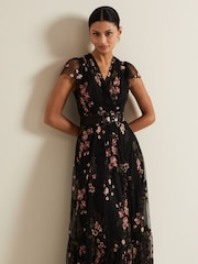 Phase Eight Black Tamera Mesh Embroidered Maxi Dress - Image 3 of 7
