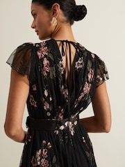 Phase Eight Black Tamera Mesh Embroidered Maxi Dress - Image 5 of 7