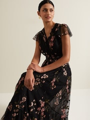 Phase Eight Black Tamera Mesh Embroidered Maxi Dress - Image 6 of 7