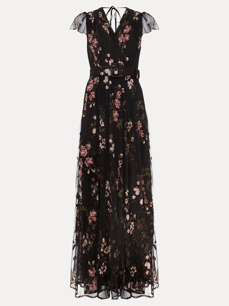Phase Eight Black Tamera Mesh Embroidered Maxi Dress - Image 7 of 7