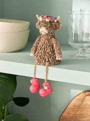 Natural Hamish the Highland Cow Small Dangly Leg Ornament With Floral Crown - Image 1 of 3