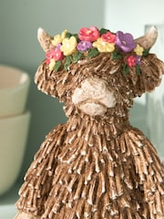 Natural Hamish the Highland Cow Small Dangly Leg Ornament With Floral Crown - Image 2 of 3