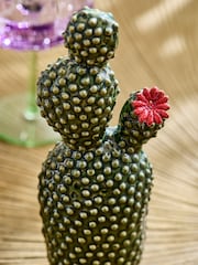 Green Ceramic Flowering Cactus Ornament - Image 2 of 5