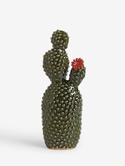 Green Ceramic Flowering Cactus Ornament - Image 4 of 5