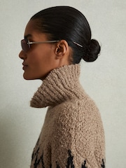 Reiss Brown Bobbi Chunky Fairisle Pattern Knit Funnel Neck Jumper - Image 4 of 6
