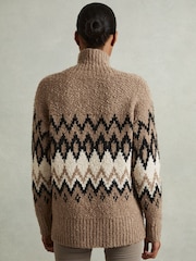 Reiss Brown Bobbi Chunky Fairisle Pattern Knit Funnel Neck Jumper - Image 5 of 6