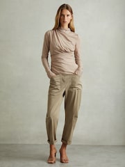 Reiss Blush Eleni Ruched Long Sleeve Top - Image 1 of 6