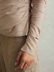 Reiss Blush Eleni Ruched Long Sleeve Top - Image 3 of 6