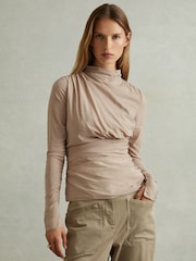 Reiss Blush Eleni Ruched Long Sleeve Top - Image 5 of 6